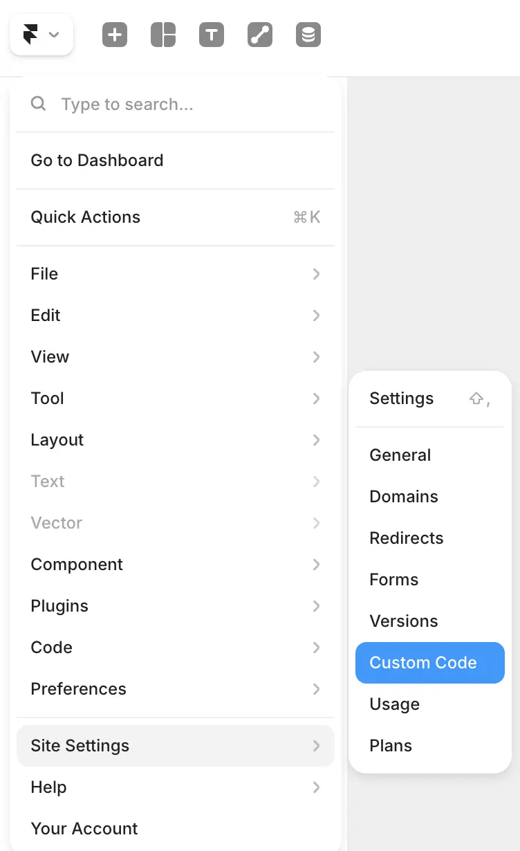 Framer — Site Settings, Custom Code