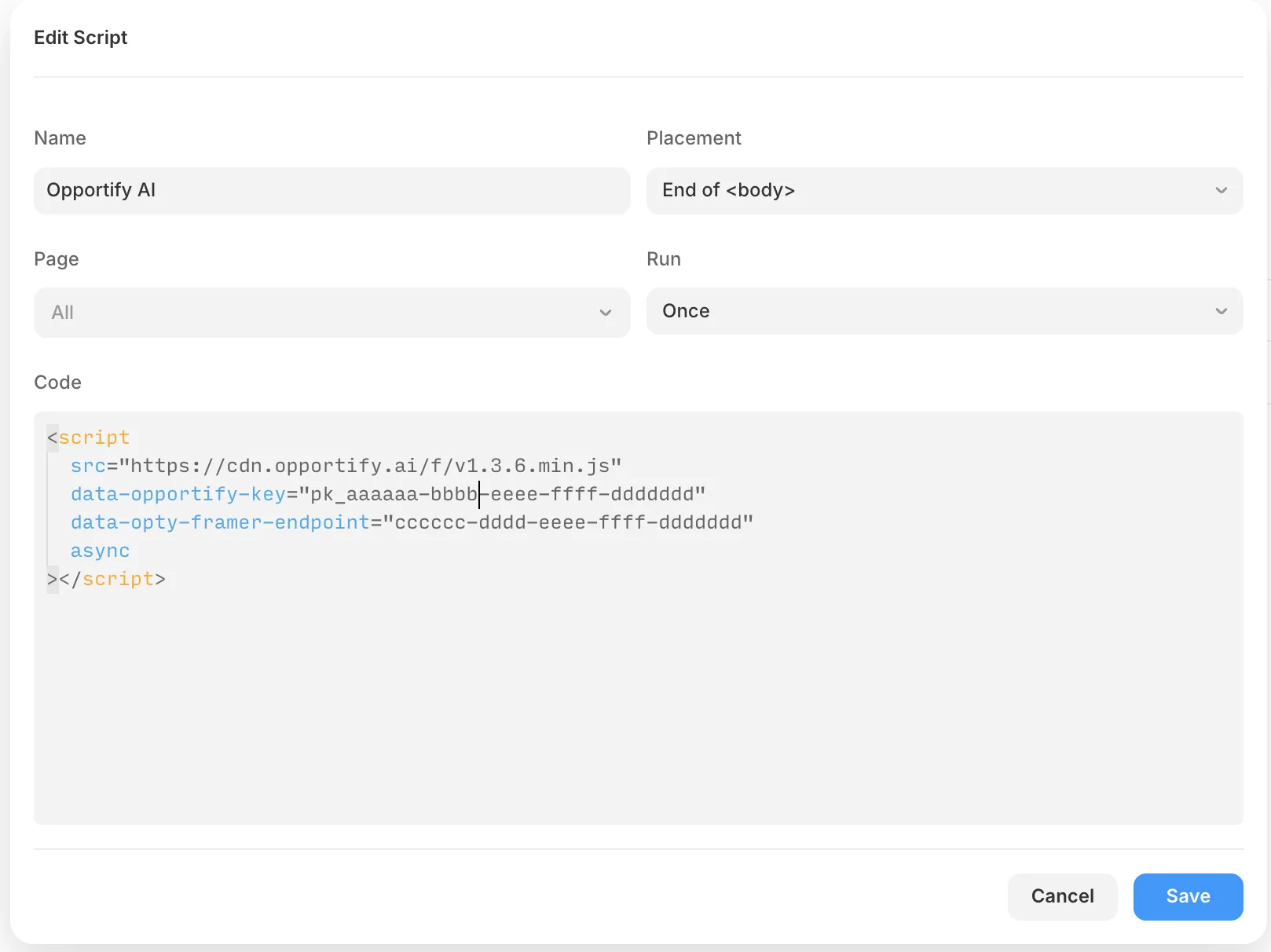 Framer — Custom Code, Start of head tag