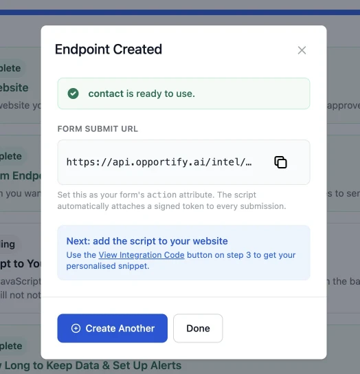 Opportify — Form Endpoint Submit URL