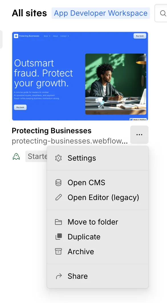 Webflow — Site Settings